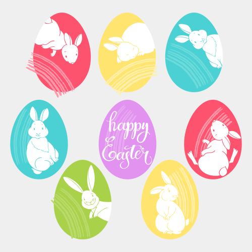 Illustration multicolored easter eggs with cute rabbits