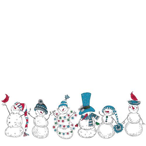 Snowman. Vector cute cartoon-style snowmen and space for text on white