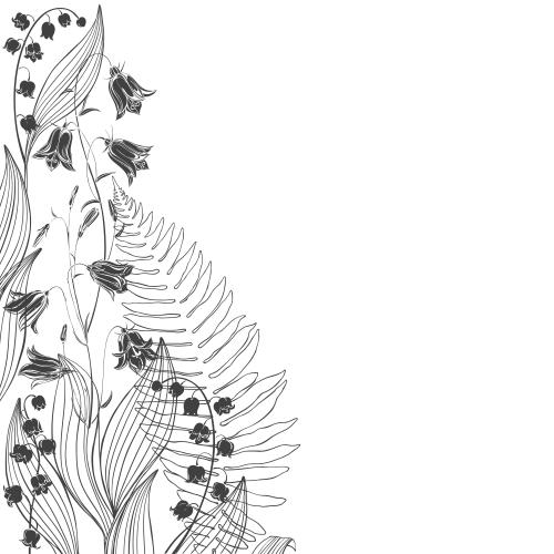 Vector image bells, lilies, fern leaf, space for text on white