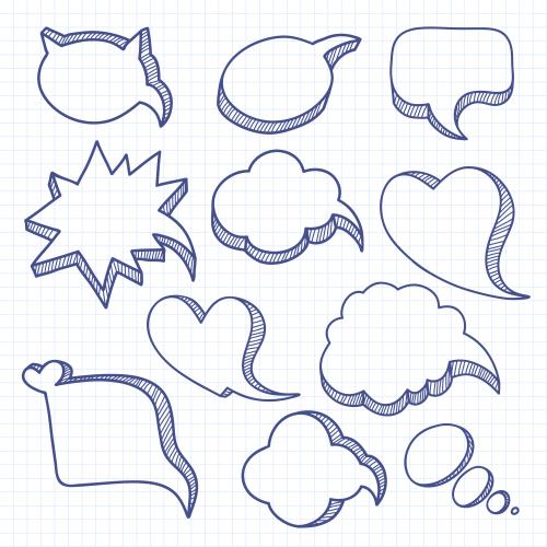 Notebook. Vector clouds for dialogue various contours on grid paper