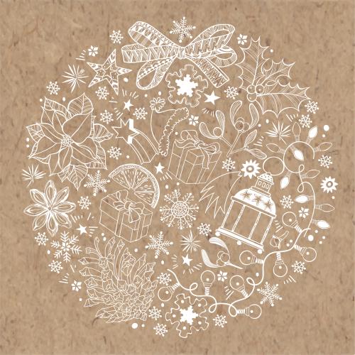 Snowflake. Vector symbols of winter holidays in a circle on craft