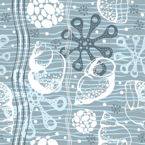 Shell. Vector shellfish, marine inhabitants, waves