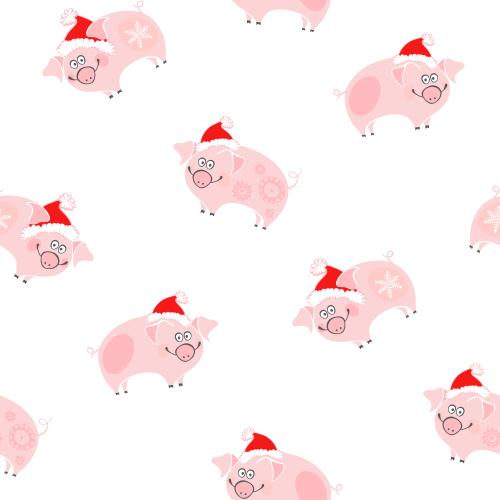 Pig. Vector cartoon pigs in christmas hats on white