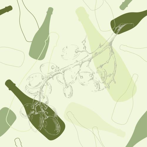 Drink. Vector green wine bottles and grape branch