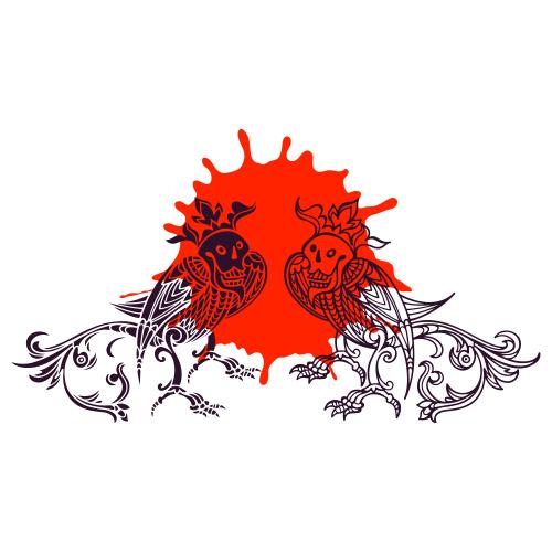 Blot. Vector composition with mythological characters red spot on white