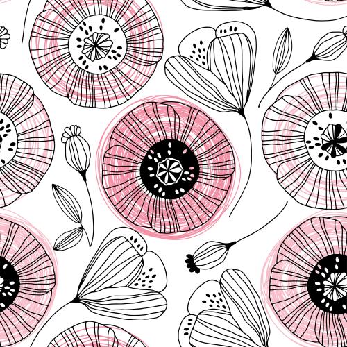 Poppy. Vector stylized poppies, colorful fragments-circles on white