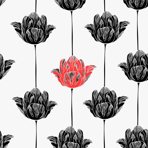 Tulip. Vector red and black tulips on white