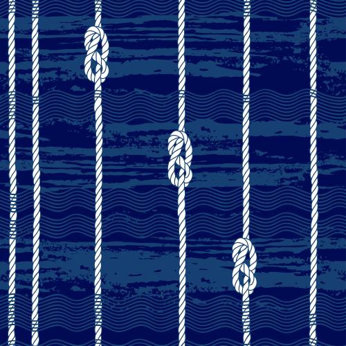 Illustration ropes with maritime knots waves on blue