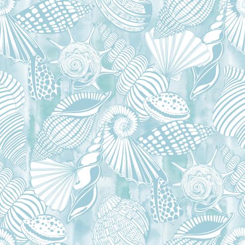 Vector image shells nautiluses scallops on blue watercolor