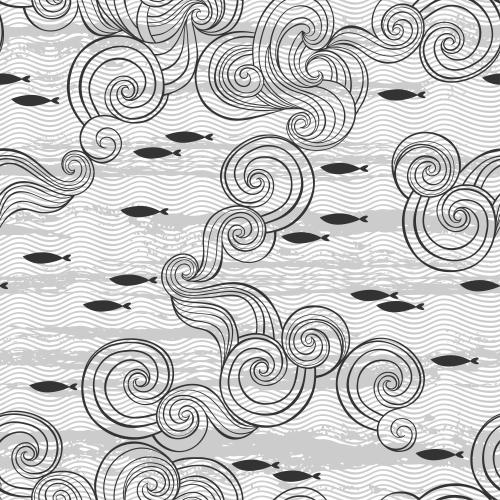 Fish. Vector Pattern fish waves on white