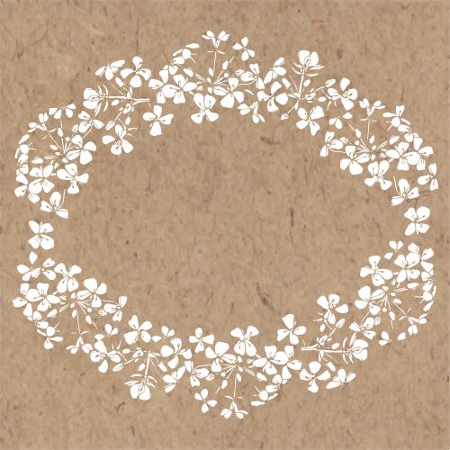Oval. Vector oval frame of white flower silhouettes on craft