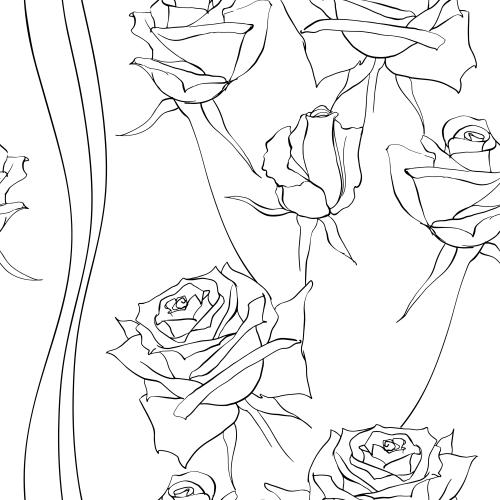 Rose. Vector roses flower contours wavy lines on white