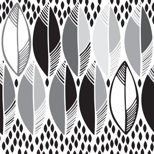 Vector image large and small stylized monochrome leaves on white