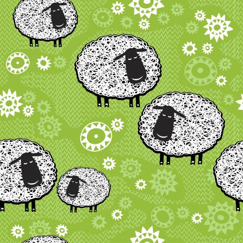 Grass. Vector cute cartoon sheep on a green field