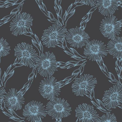 Coltsfoot. Vector flowers mother-and-stepmother, blue contours on dark gray