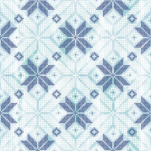 Vector image white and blue stars and snowflakes made of dots on blue watercolor
