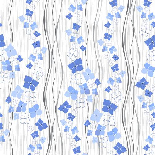 Vector image monochrome blue silhouettes and contours of flowers monochrome straight and wavy vertical lines on white