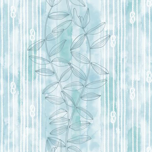 Underwater plant. Vector Pattern ropes with sea knots and without, algae on a blue watercolor