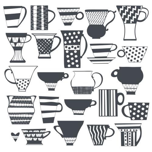 Cup. Vector stylish cups and mugs on white