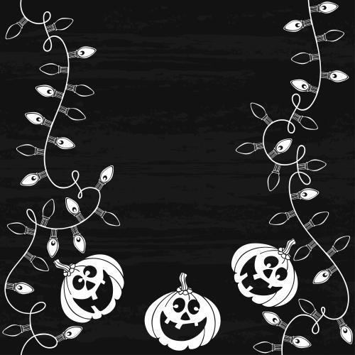 Autumn. Vector happy pumpkins garlands text space white silhouettes on textured black