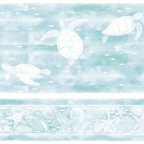 Nautilus. Vector turtles fish sea stars shells nautilus on blue watercolor