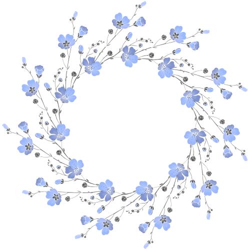 Flax. Vector flax flowers round frame on white