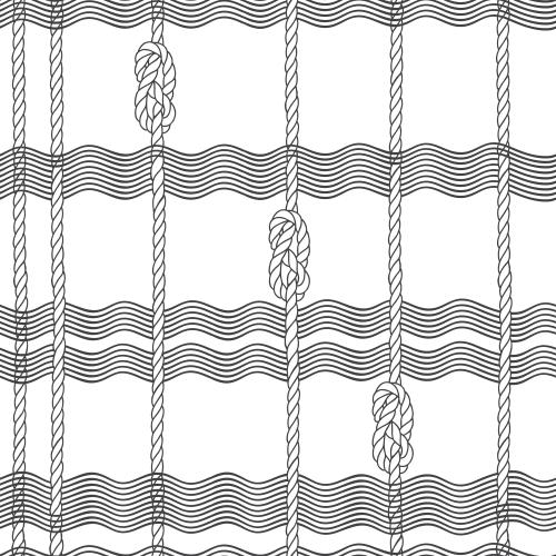 Illustration waves, ropes, maritime knots on white