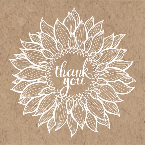 Sunflower. Vector sunflower, inscription thank you on craft