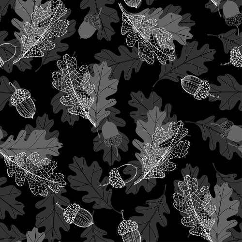 Oak leaf. Vector oak leaves and acorns, contours and silhouettes on black