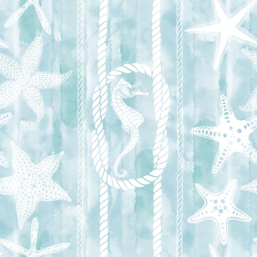 Starfish. Vector sea stars, sea horse, ropes, rope with a sea knot on a blue watercolor