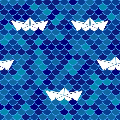 Paper boat. Vector paper boats on blue waves