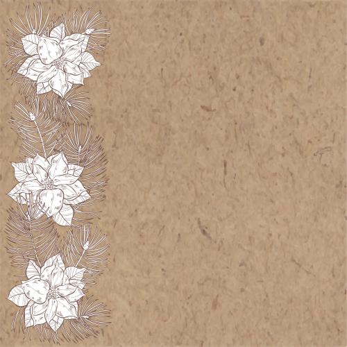 Vector image coniferous branches and poinsettia flowers, space for text on craft