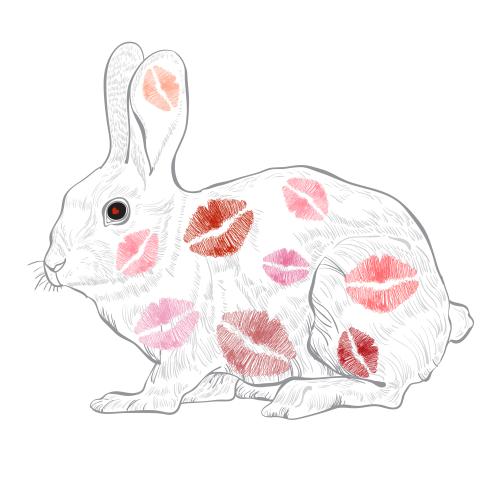Rabbit. Vector rabbit with multicolored lip prints on white