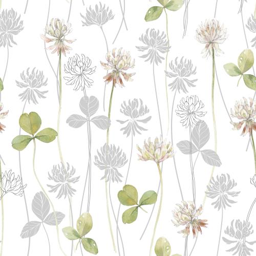 Raster image clover, flowers and leaves on white
