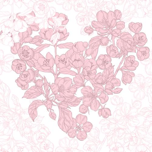 Apple tree. Vector flowers of apple tree, jasmine, and japanese quince on white