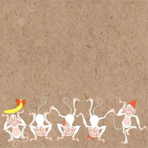 Banana. Vector five happy monkeys place for text on craft