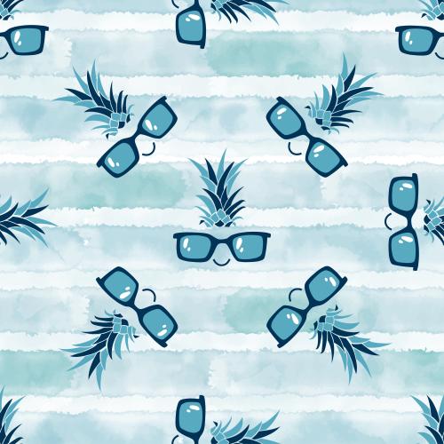 Illustration cartoonish funny characters in sunglasses on a blue watercolor