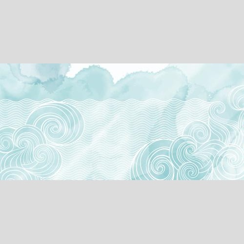 Illustration decorative waves on blue watercolor