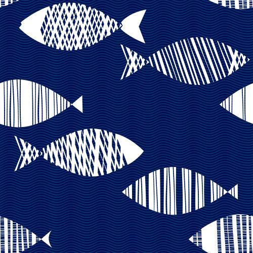 Vector image abstract white fish on blue waves