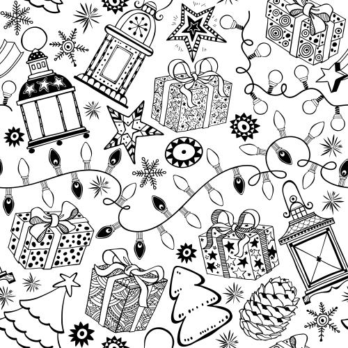 Star. Vector gifts, garland, lanterns, snowflakes, pinecones, stars, trees on white