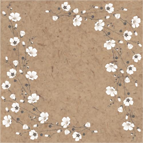 Flax. Vector bloomed flax branches, text area on craft paper