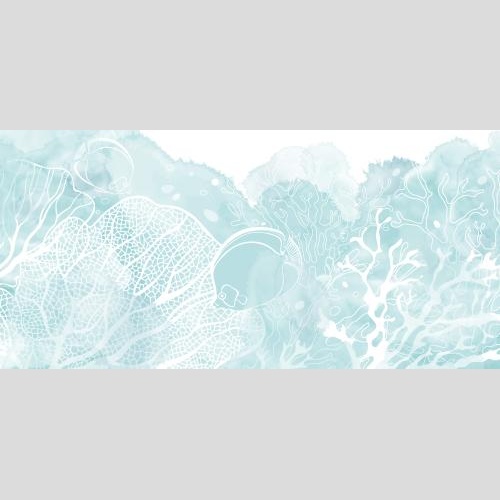 Vector image fish, corals, and algae on blue watercolor
