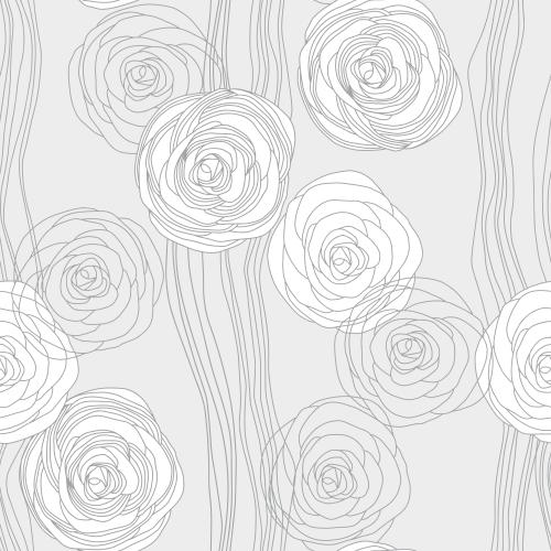 Rose. Vector monochromatic stylized roses, wavy lines on gray