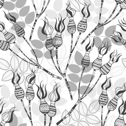 Rosehip. Vector decorative branches with rosehip berries contours and silhouettes on white