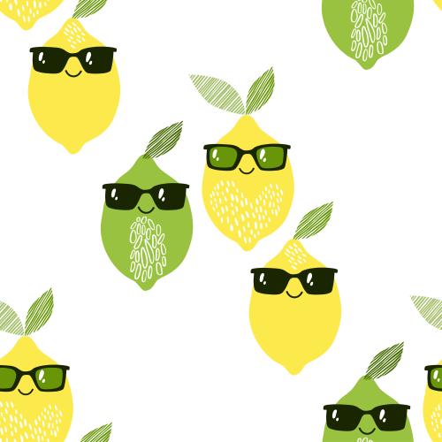 Vector image cartoonish limes and lemons in sunglasses on white