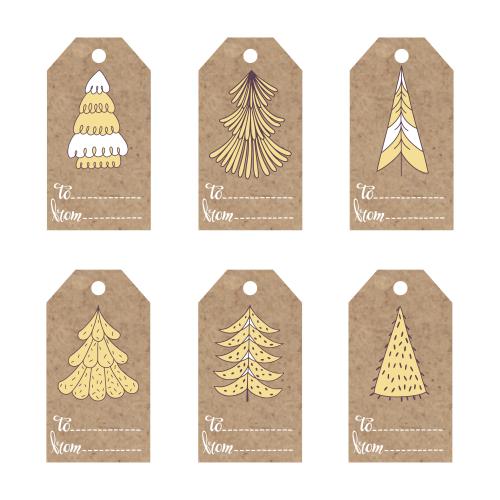 Tag. Vector craft tags on a new year's theme with decorative christmas trees