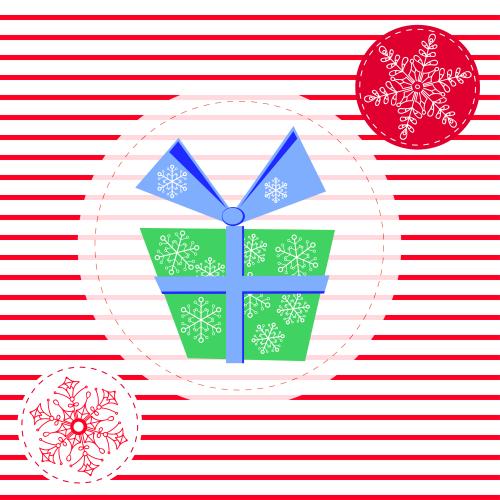 Gift. Vector gift and snowflakes on a striped background