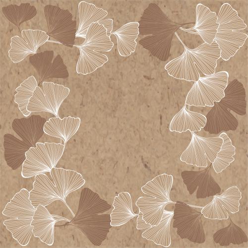 Frame. Vector ginkgo biloba, contours and silhouettes, square frame on craft