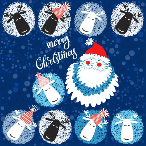 Deer. Vector cartoon deer, father frost on blue checkered
