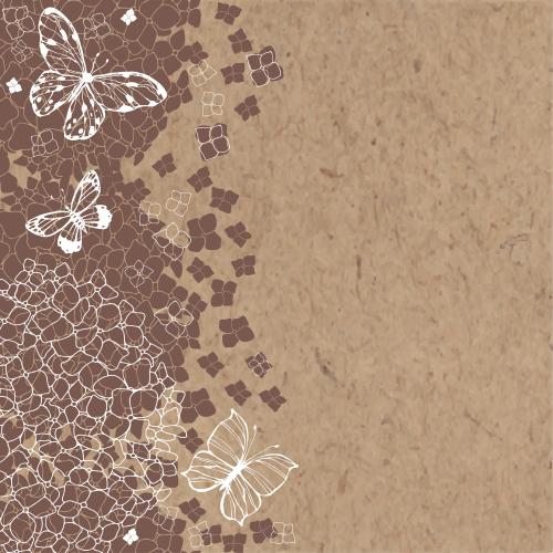 Hydrangea. Vector hydrangeas and butterflies, place for text on craft
